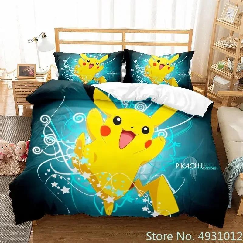 3D Anime Pikachu Bedding Set Duvet Cover Quilt Cover Pillowcase Double Queen King Size Baby Child Kids Bedroom Home Textile