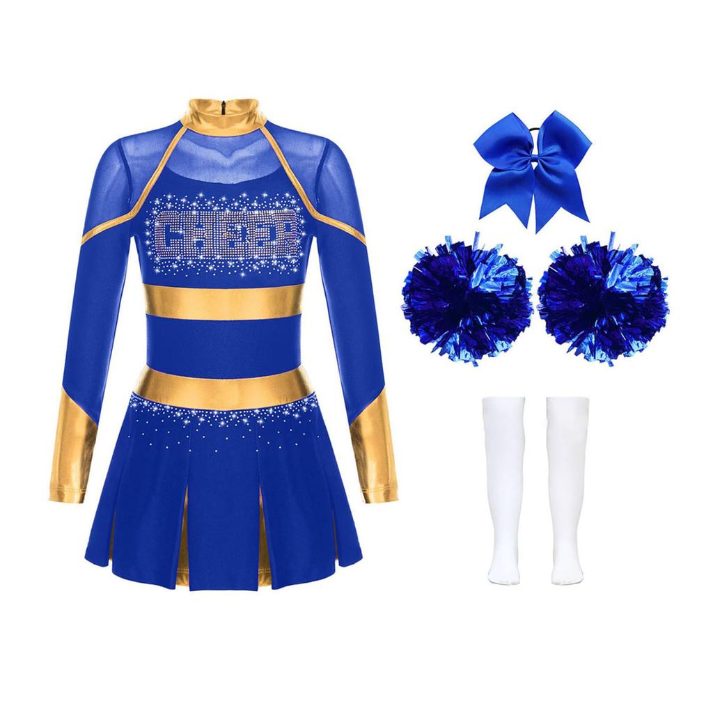 Детский модный костюм для чирлидинга и косплея, комплект (Платье + Аксессуар для волос + Цветок для руки + Носки)