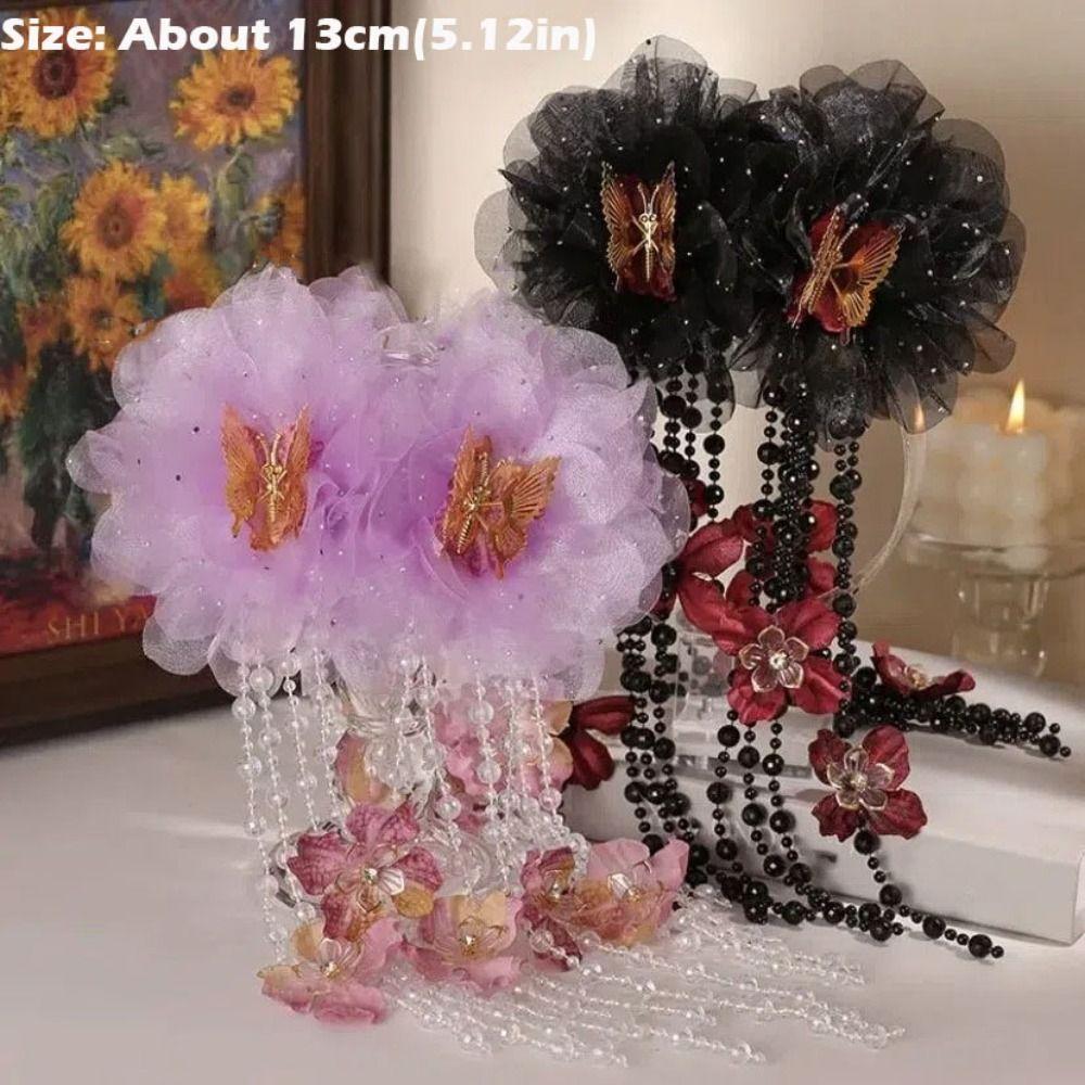 Elegant Flower Grasping Clip Bow Hair Accessories Hair Claw Pearls Tassel Headwear Shark Clip Women