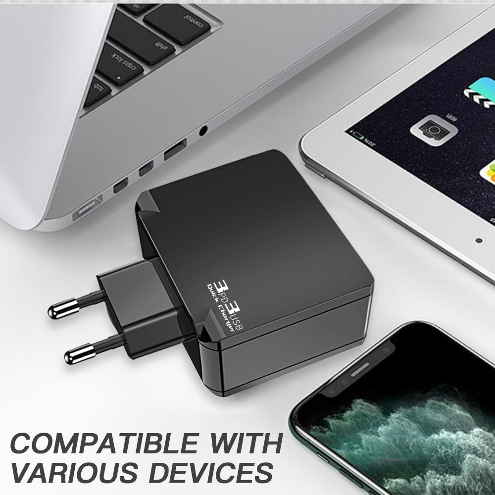 Зарядное устройство USB Type C 65 Вт, 6 портов, быстрая зарядка, адаптер для iPhone, Samsung, Xiaomi, многопортовое быстрое зарядное устройство с вилкой EU/US