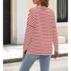 Womens Long Sleeve Crew Neck Striped Casual T-Shirt Loose Fit Cotton Blend Fall 2026