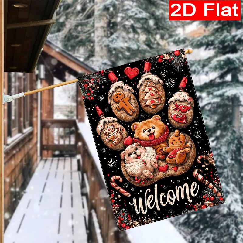 Gd-Dq09050008-1pc Christmas Dog Gingerbread Man Snowflake Welcome Christmas Garden Flag_3 (1)- Outdoor Garden Flag Double-Sided Home Decoration Courty
