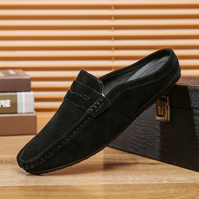 Men's Mules Lightweight Suede Casual Shoes New Men Lazy Leisure Breathable Half Support Slippers Slip On Walking Shoes Moccasin