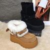 Fashion Women Flats Fur Ankle Snow Boots Platform Suede Warm Plush Cotton Shoes Brand High Heels Shoes Winter 2025 Trend Botas Mujer