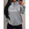 Smile Font Language Butterfly Pattern Hoody For Women Sport Pocket Clothing Cute Multicolor Streetwear Autumn Fashion Hoodies