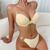 Women Beige Invisible Bra and Thong Set Clear Shoulder & Back Straps Lingerie Set Padded and Underwire Push Up Brassiere for Party Dress