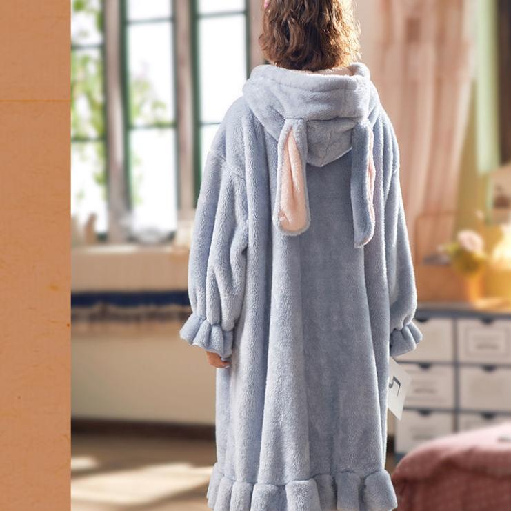 Coral Velvet Nightgown Women's Autumn and Winter Long Thickened Plush Home Clothes Lovely Flannel Pajamas Women's Two-piece Suit