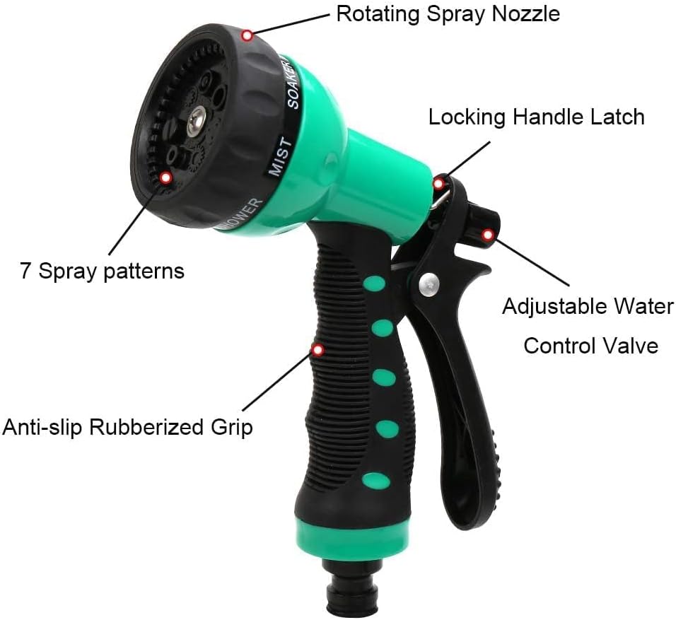 25FT Manual Recoil Garden Water Gun Sprayer 7-Pattern Spray Nozzle Self-Coiling Drinking Water Safe EVA Material 1000 Gallon