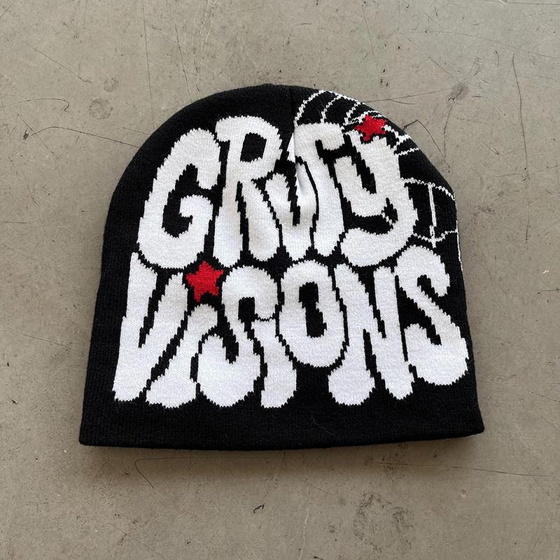 Letters Grvty Visions Knit Beanie Hats Winter Embroidered Casual Streetwear
