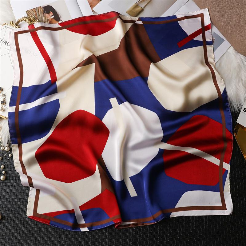 Geometric Color Matching Simulation Silk 70 Small Square Scarf Printed Silk Scarf Women'S Thin Scarf Sunscreen Headscarf