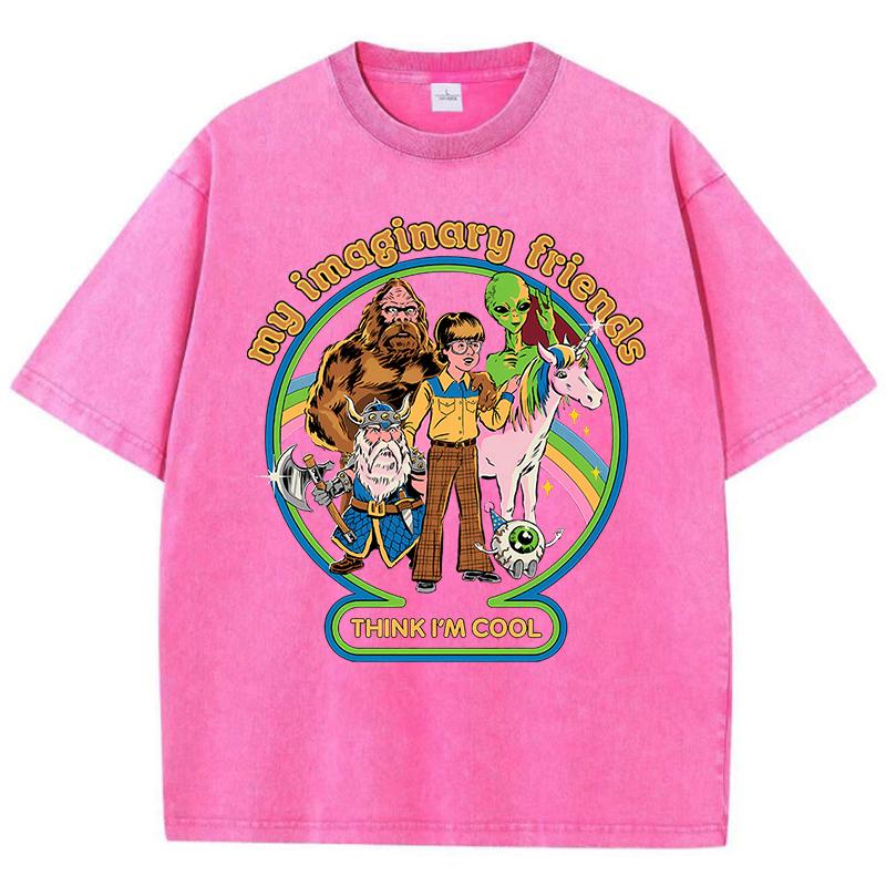 Мои воображаемые друзья думают, что я крутой, стираная ретро-футболка для мужчин, мягкая повседневная футболка большого размера, хлопковая футболка, свободная футболка