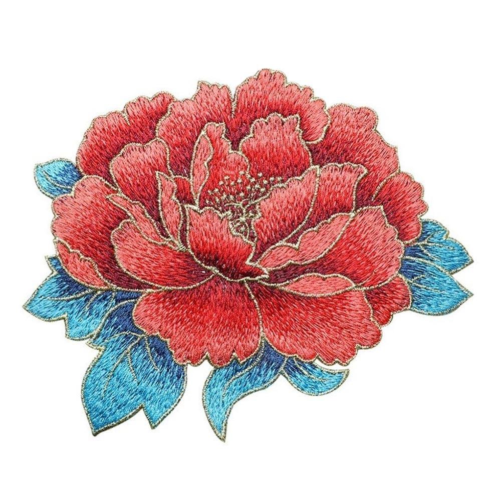 Chinese Style Peony Embroidery Patch Handmade Glue-free Applique Sew On Big Size Decorative Applique for Cheongsam Dress DIY