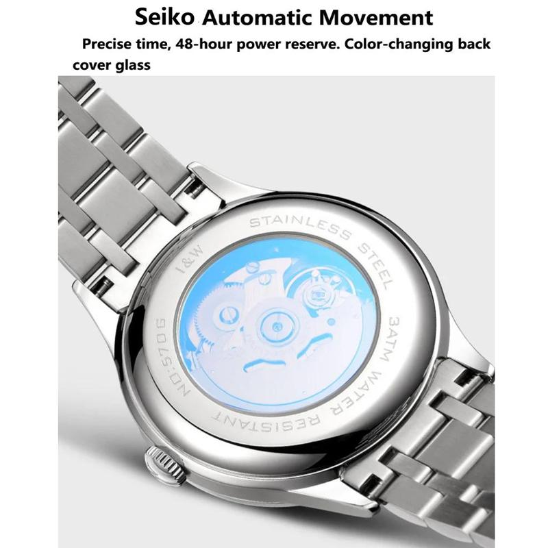 IW Watch Men Skeleton Automatic Mechanical Watches Silver Blue Japan Movement Sapphire Glass Relogios Masculino