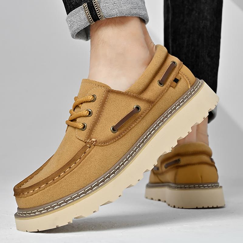 Мужские повседневные замшевые туфли на толстой подошве, туфли-лодочки на платформе для прогулок на свежем воздухе, походов, альпинизма