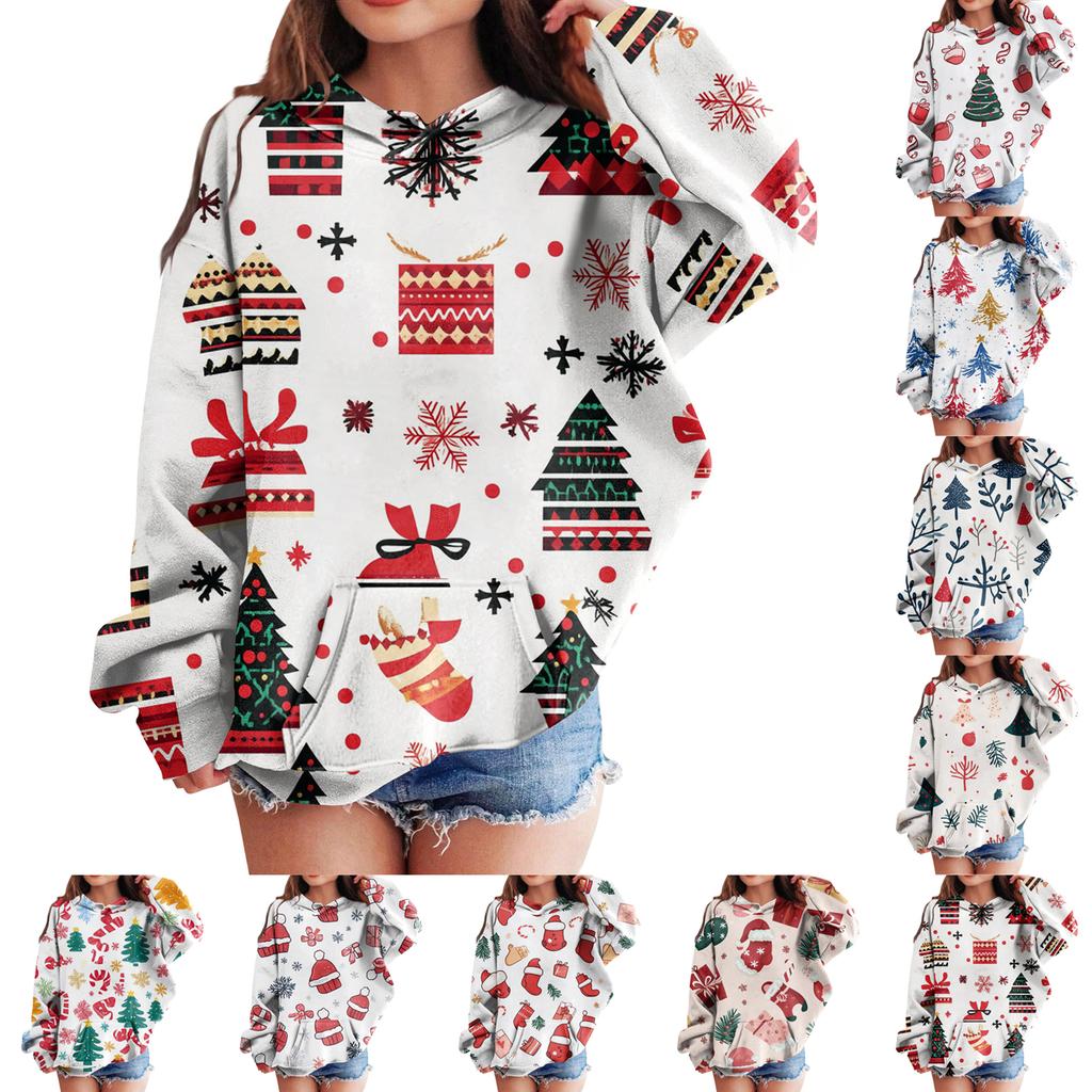 Sweatshirts For Teen Girls Hoodies Long Sleeve Drawstring Pullover Cute Oversized Hoodie Christmas Day