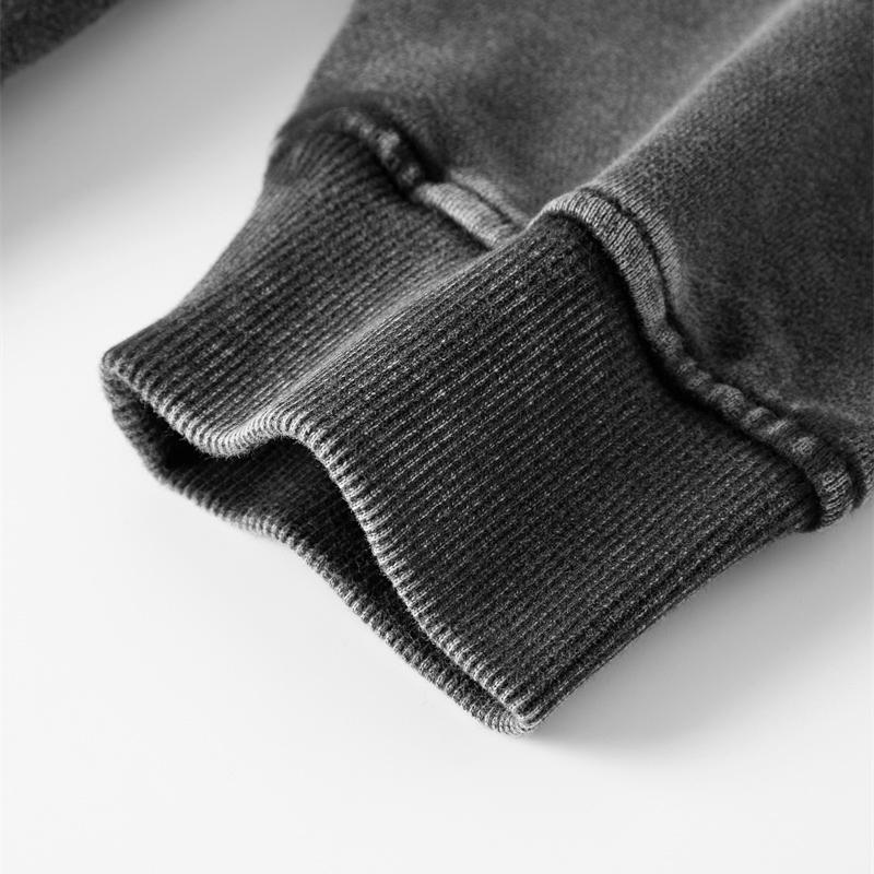 Streetwear Cat Graphic Side Pockets Pullover Unisex Oversized Washed Black Hoodie