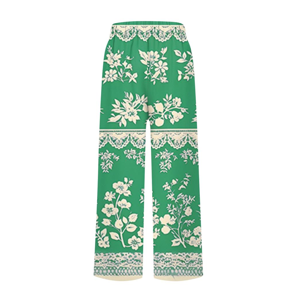 Женские модные повседневные брюки с цветочным принтом, прямые брюки с карманами и эластичной талией