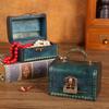 Suitcase Wooden Antique Storage Box Portable Treasure Decorative Box Photographic Prop