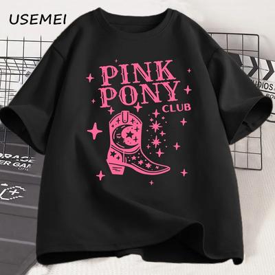 Розовая футболка с ковбойскими сапогами Pink Pony Club Chappell Roan Женская Хип-хоп мода Кантри-музыка Футболка Леди Девушка Модная футболка Уличная одежда