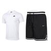 Solid Color Logo Print Training Short Sleeve Polo Shirt Color Block Casual Shorts Set Men Sets White Black CJ4457-100+DH7161-010