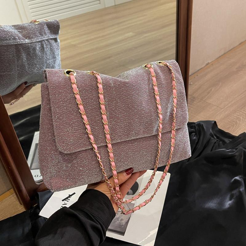 2024 Новая Мода для Городских Жителей Ретро Вельветовая Большая Вместимость Простая Сумка Через Плечо Кроссбоди на Цепочке Для Женщин Черного Цвета