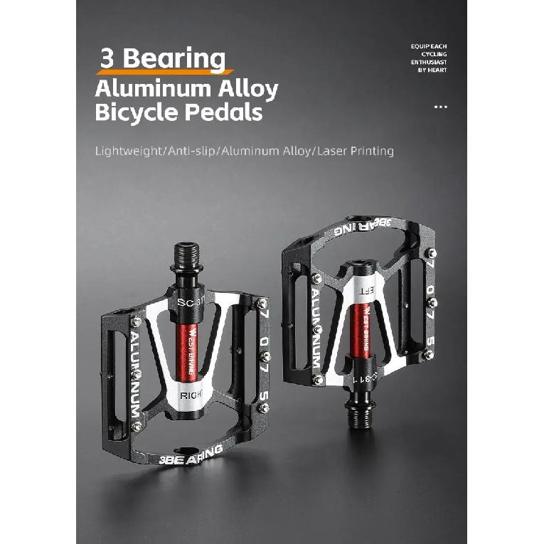 WEST BIKING Bicycle Ultralight Pedals 3 Bearings MTB 7075 Aluminum Alloy Flat Pedals Road Bike Non-Slip Colorful Cycling Pedals