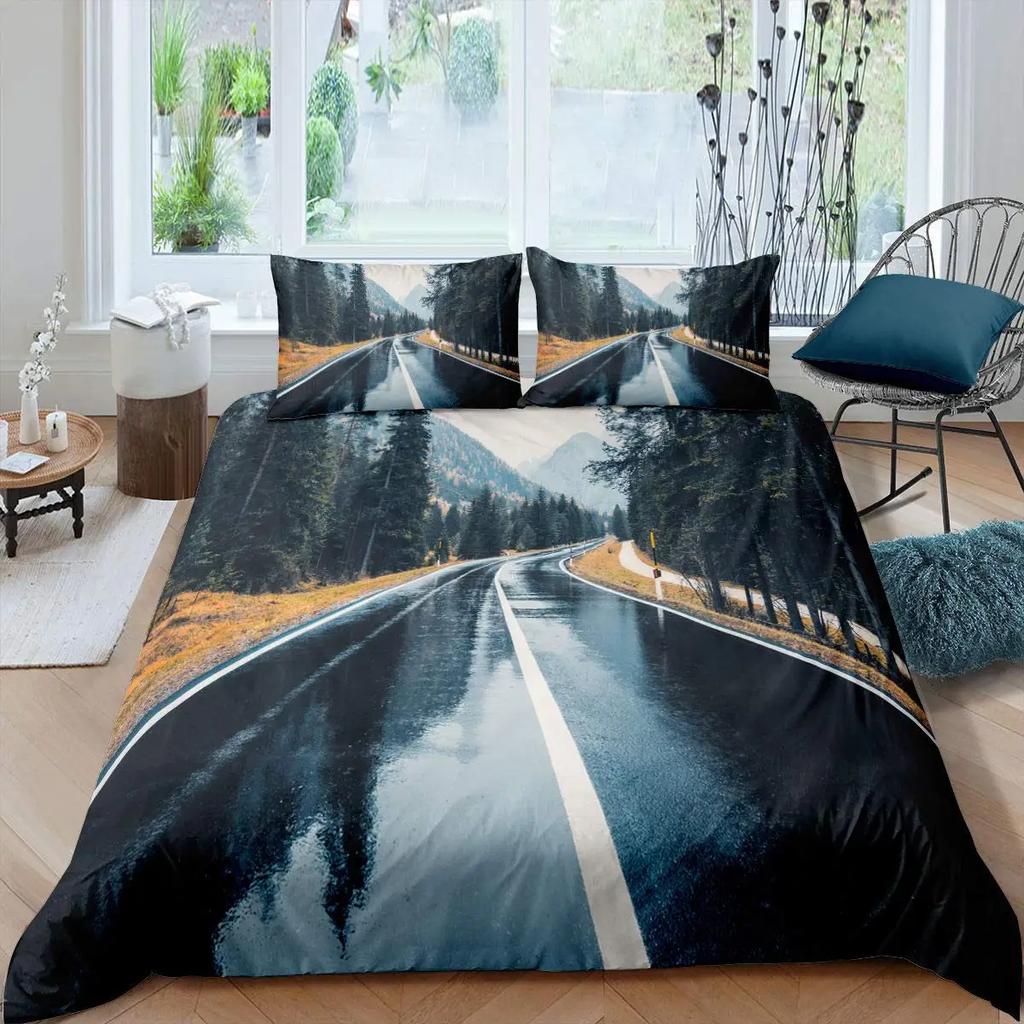 Highway Duvet Cover Set Tornado Lightning Bedding Set Disaster Queen King 2/3 Pcs Polyester Quilt Cover For Adults Boys Teens