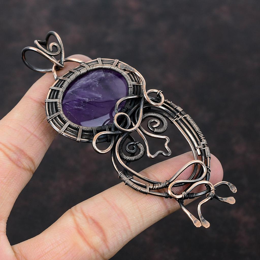 African Amethyst Pendant Copper Wire Wrapped Pendant Gemstone Pendant Unique Copper Design Jewelry Handmade Wire Wrap Jewelry Gift For Women