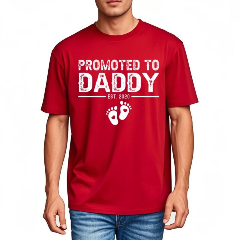 Adult For Her Round Neck Tshirt Big Size Teeshirt Promoted To Daddy Est 2020 Footprints Classic For Her Tops Relaxed Fit Tshirt
