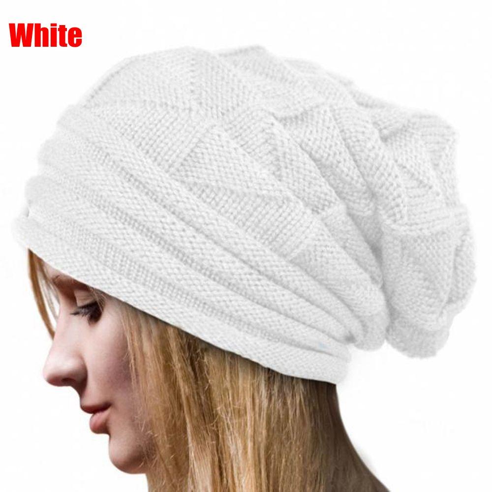 Casual Striped Solid Crochet Hat Beanie Wool Knitted Women Caps
