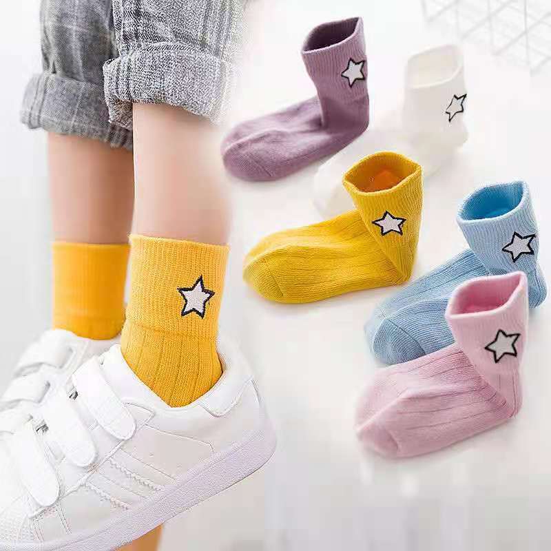 5 Pair Children's Socks Spring Autumn Boys Girls Cartoons Cute Middle Tube Socks