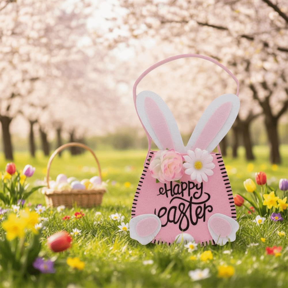 Сумка-тоут с кроличьими ушками, пасхальная, украшенная цветами, подарочная сумка, креативная пасхальная корзина, семейная вечеринка