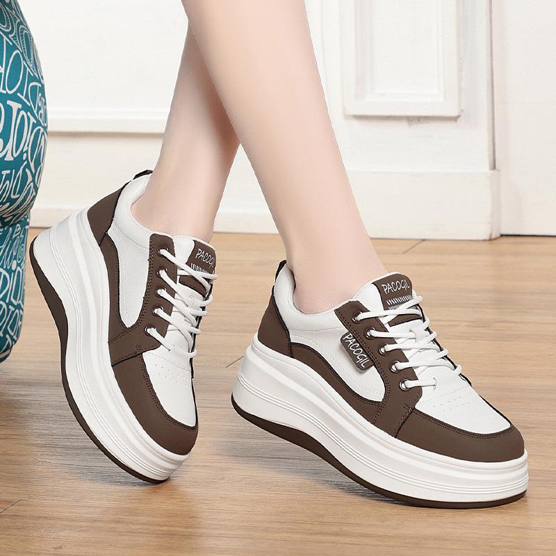 Белые туфли для женщин, осенние, новые, толстая подошва, мягкая кожаная платформа, дышащая, универсальная женская обувь