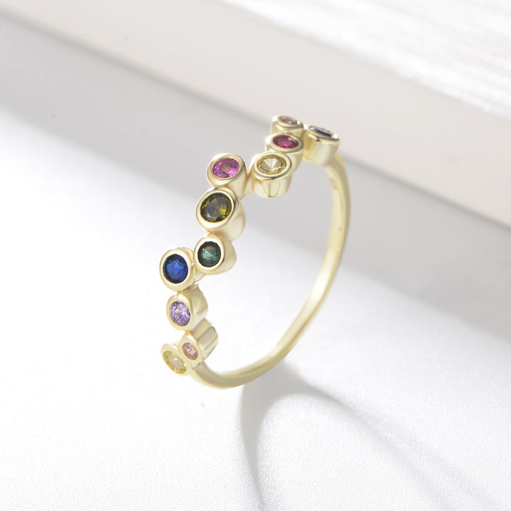 Fulsun Luxury Jewelry Silver Ring Gold Plated Accessories Color Zirconia Stone Ring