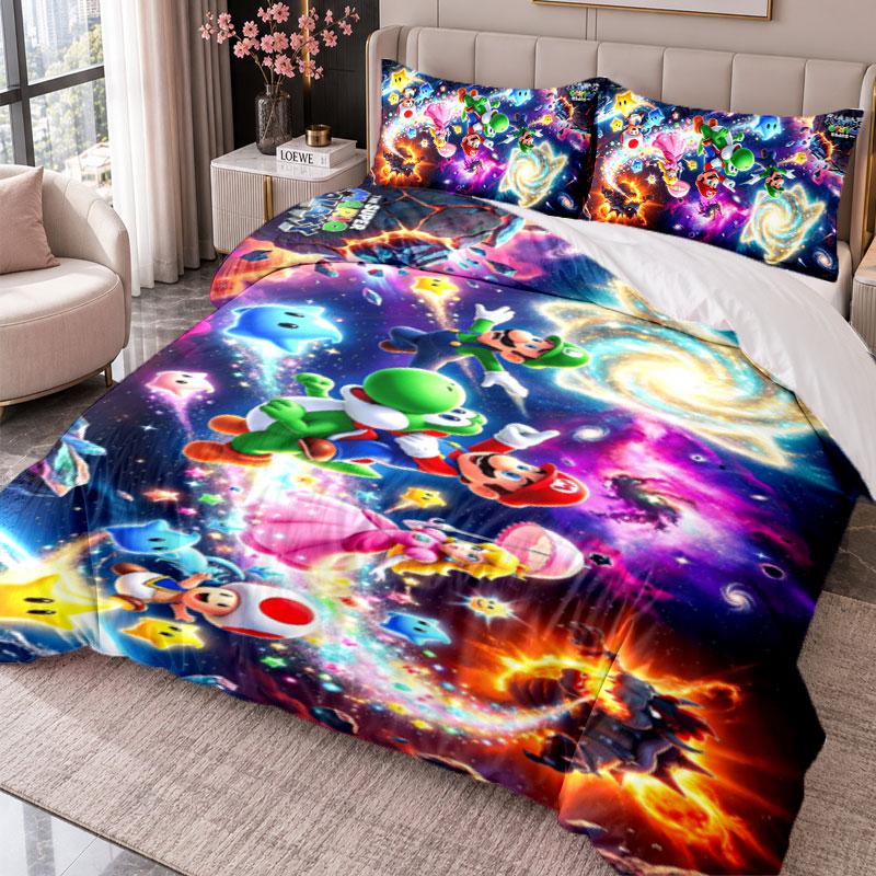 Super Mario 3Pcs Bedding Set Duvet Cover With Two Pillowcases For Bedroom Home Decoration