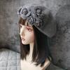 Autumn and Winter Three-dimensional Camellia Flowers Wool Beret Foreign Style Versatile Warm Bud Painter Hat Woman