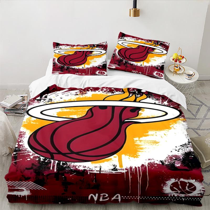 Heat Miami Team Spirit Bedding Set 3pcs, High Quality Bedding Set Including 1pc Duvet Cover And 2pcs Pillowcases for Bedroom, Dormitory Gift