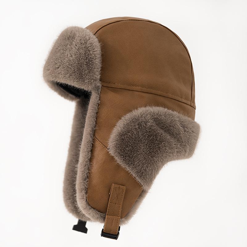 Кепка Lei Feng из искусственной кожи, плюшевая, мужская, зимняя, теплая, утолщенная, для защиты ушей, женская, водонепроницаемая, для езды на велосипеде от ветра и холода