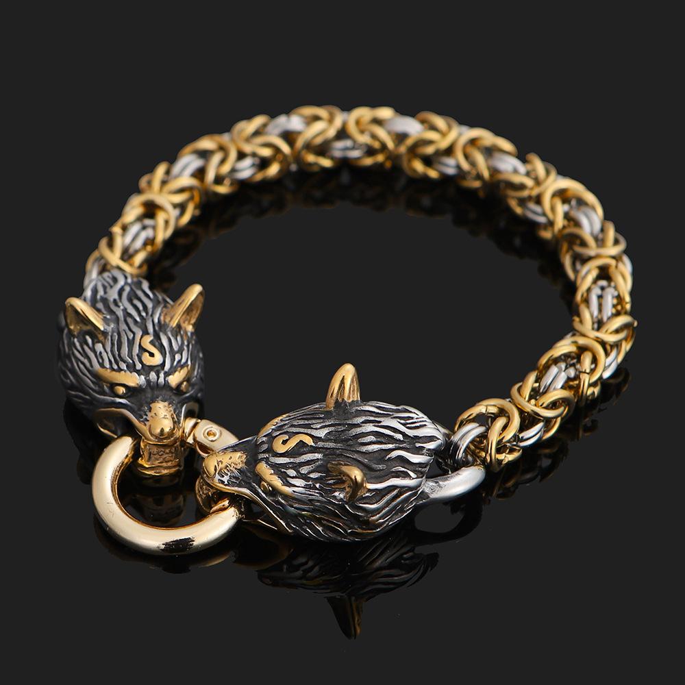 Браслет с головой волка из нержавеющей стали в стиле скандинавской мифологии, мужские украшения из нержавеющей стали