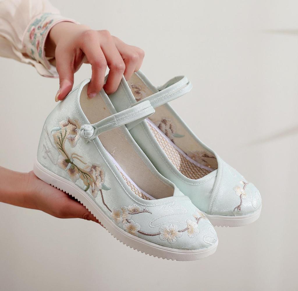 [Нефритовая бабочка] 2024 Вышитые женские туфли на высоком каблуке с круглым носком в стиле ханьфу - Стиль старого Пекина с внутренней платформой и толстой подошвой.