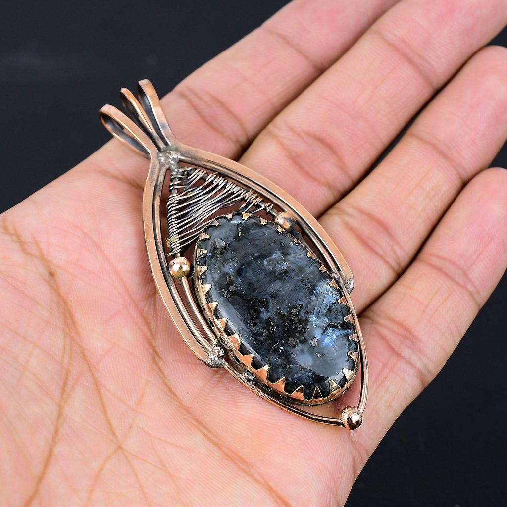 Larvikite Gemstone Pure Copper Wire Wrapped Handmade Jewelry Pendant