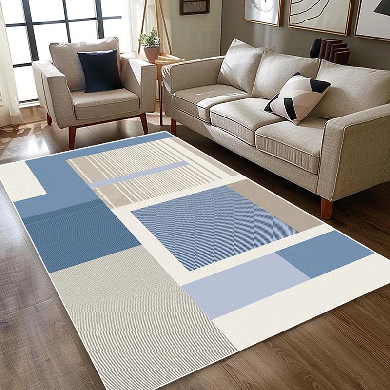 Современный сине-белый ковер для гостиной, простой стиль, украшение дома, диванная зона, моющийся коврик, спальня, прикроватный, нескользящий плюшевый коврик для ног