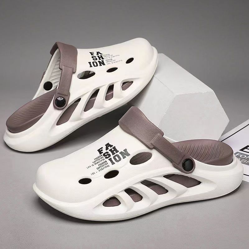 Men's Hollow Out Design Lightweight Closed Toe Slip On Shoes Men's Casual Walking Shoes Sandals Beach Shoes