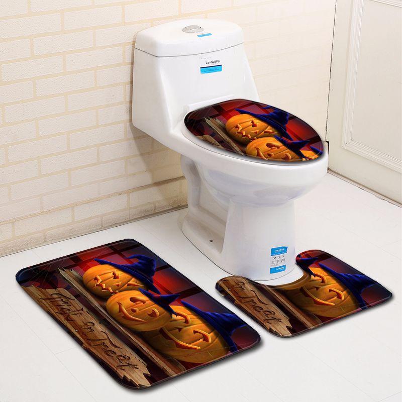 Pumpkin Lamp Bathroom Toilet Three-Piece Floor Mat Doormat Bathroom Carpet