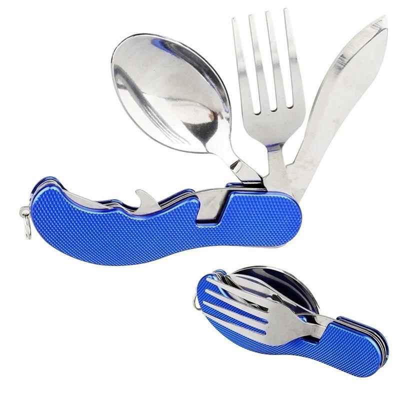 1 Pcs 3 In 1 Outdoor Travel Camping Hiking Pocket Folding Spoon Fork Knife