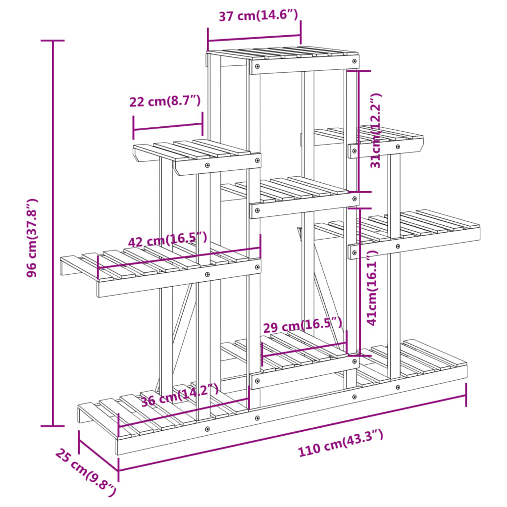 Plant Stand 110x25x96 cm Solid Pine Wood