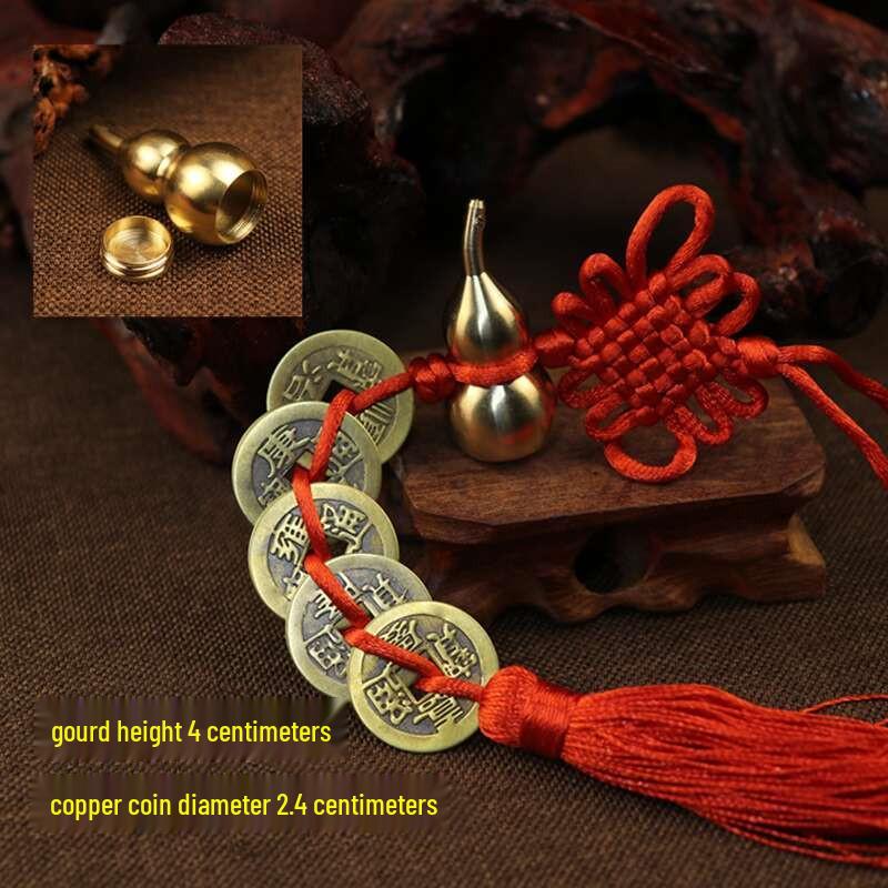 Красная нить Китайский узел Медная тыква и Монеты пяти императоров Подвесное украшение для дома или автомобиля