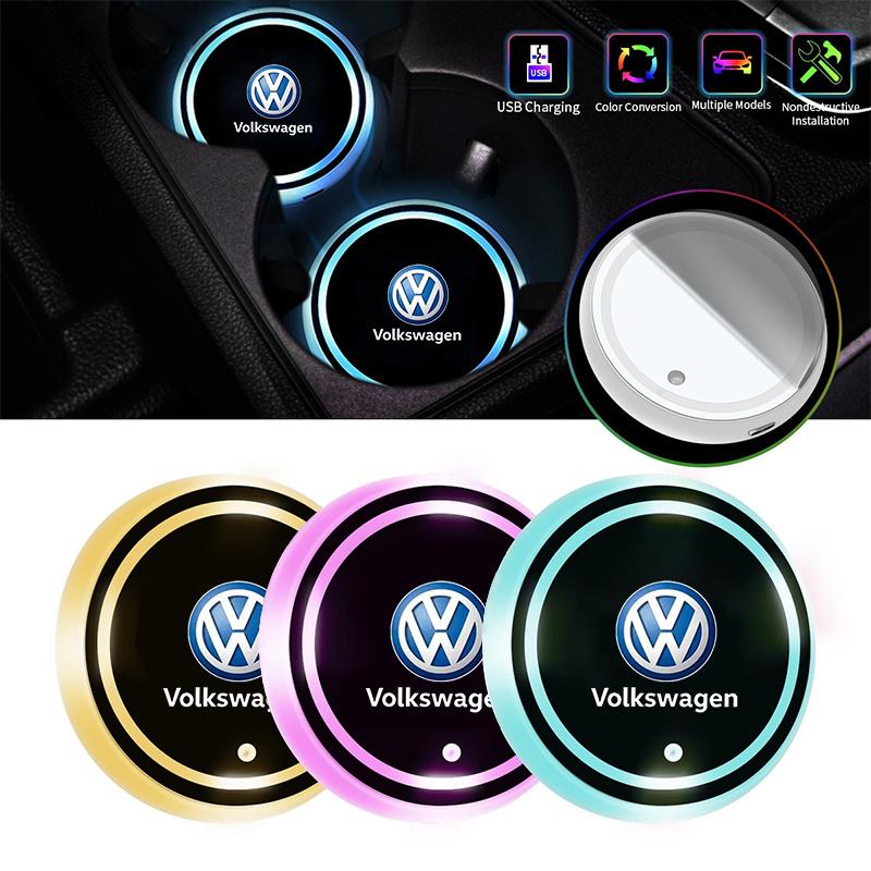 7 Color LED Car Cup Holder Light Luminous Coaster Water Cup Pad For VW Volkswagen Polo Jetta Golf Beetle CC GTI MK4 golf Passat CLQST1