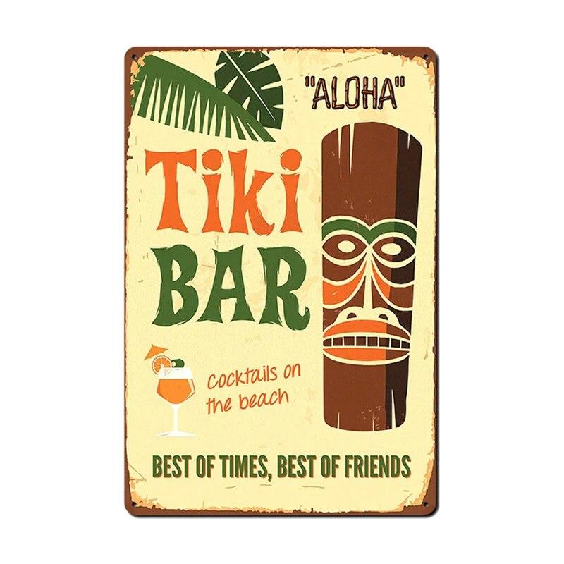 Алоха Тики Бар Плакат Оловянная Вывеска Винтаж Пляжная Вечеринка Бар Паб Настенный Декор Металлическая Пластина Ретро Гавайи Серфинг Таблички