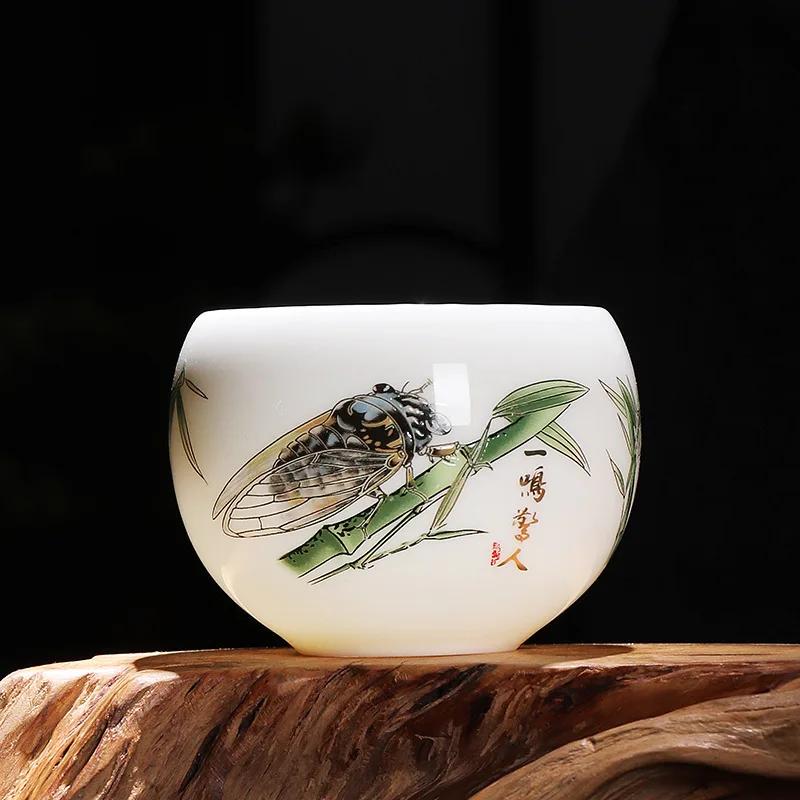 Портативная чашка из белого фарфора с жировым нефритом, чашка со знаком китайского зодиака, чайная чашка ручной работы, керамическая индивидуальная чашка, мастер-чашки для чая